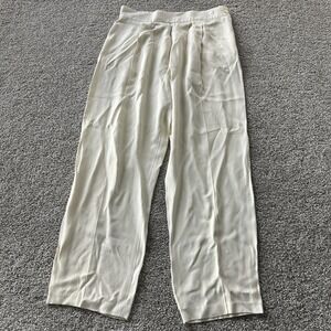 Vintage Cache Dress Pants Womens M White Crepe Pleated Elastic Waist Relaxed USA